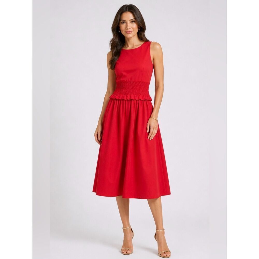 Antonio Melani Elegant Galeo Smocked Waist Midi dress